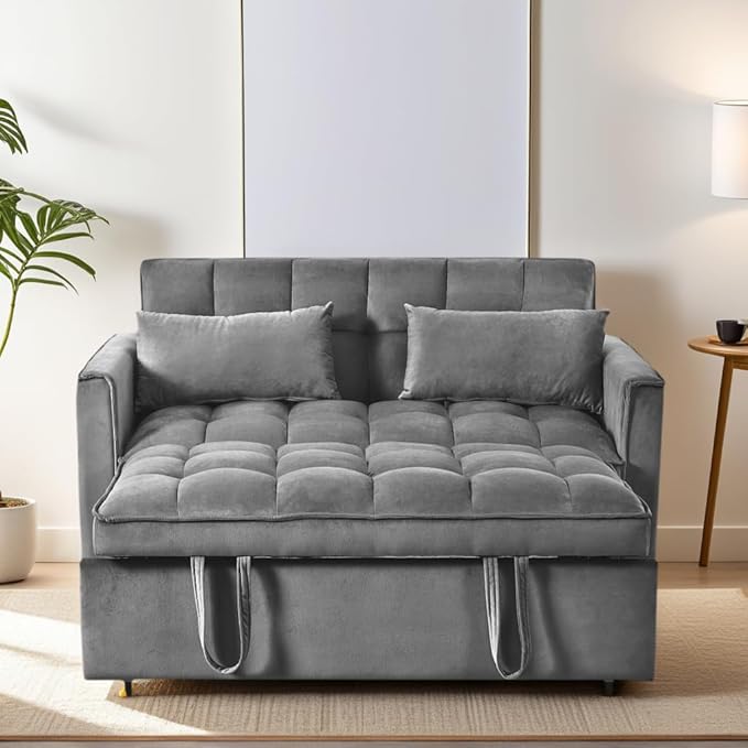 Ball & Cast 53" Sleeper Sofa, 3-in-1 Convertible Pull Out Couch, Velvet Loveseat