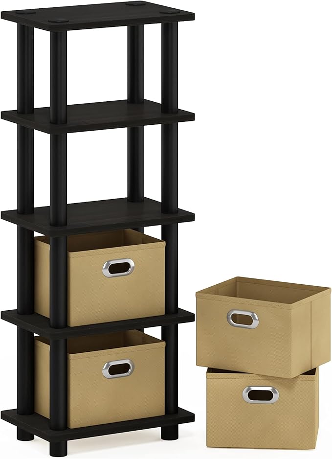 Furinno LACi 4-Bins System Rack, 11.3 x 28.8 Inch, Espresso/Black