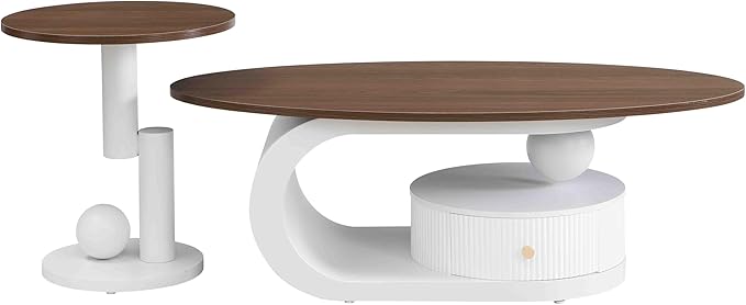 Modern Oval Coffee Table Set of 2, Wood Living Room Accent Coffee Table and