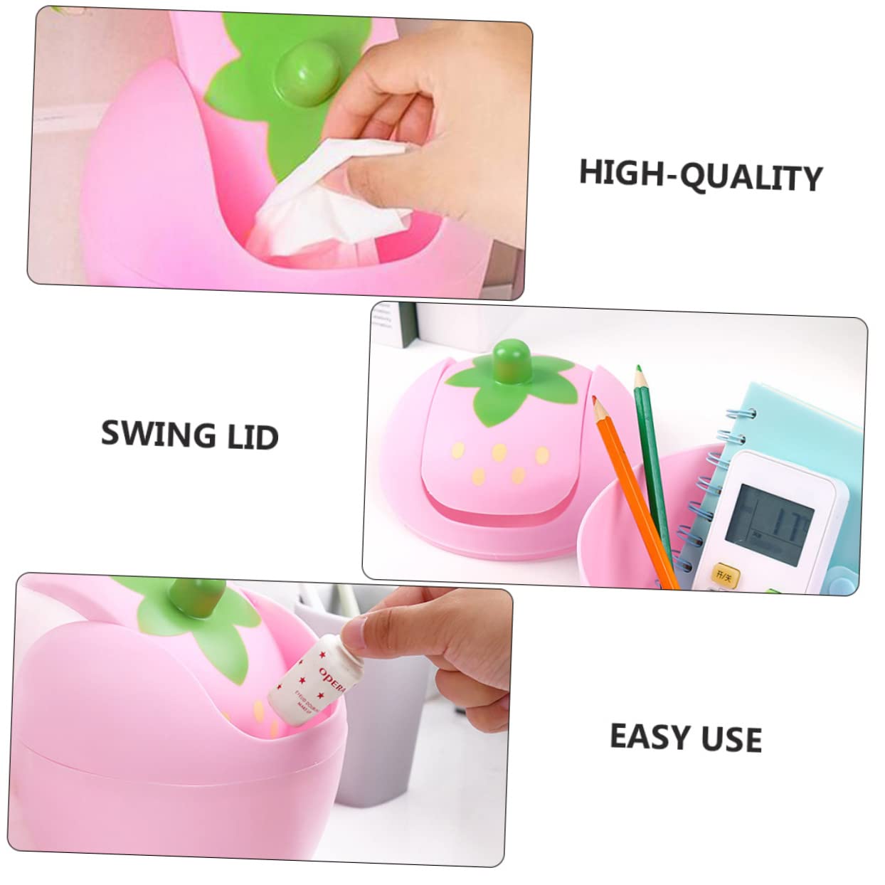 NUOBESTY Mini Desktop Trash can with Swing Lid 6.49X5.70X5.70In Compact Plastic Waste Bin for Office Car Kitchen Countertop
