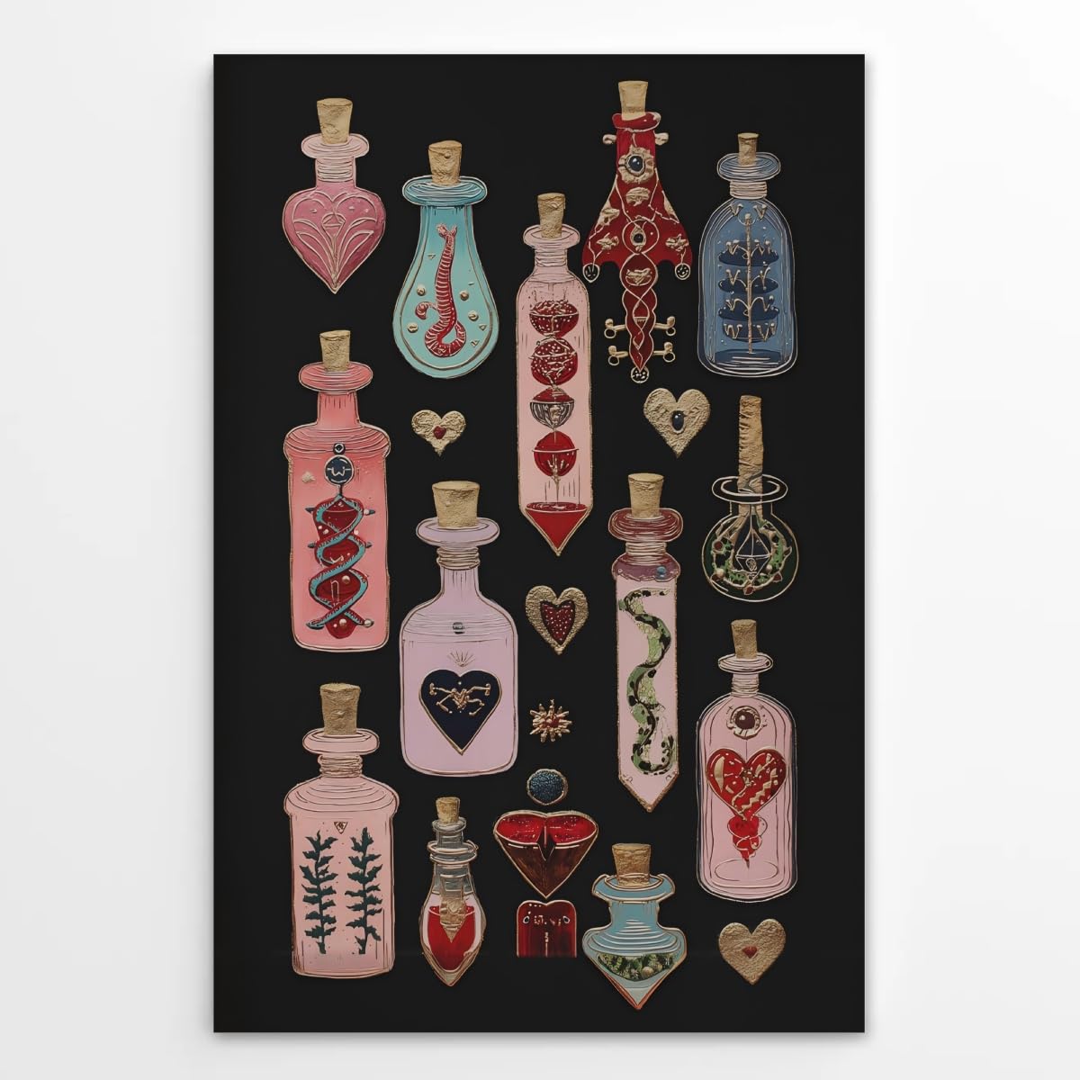 Witchy Potion Bottle Wall Art Esoteric Occult Poster Gothic Dark Academia Halloween Decor Surreal Canvas Print Pink Magic Art Alternative Maximalist Painting Picture Decor 16x24inch Unframed