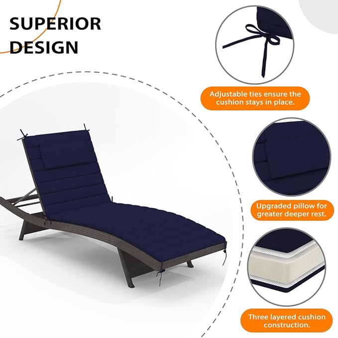 Sundale Outdoor Olefin Quilted Lounge Cushion Set of 2, Patio Foldable Chaise