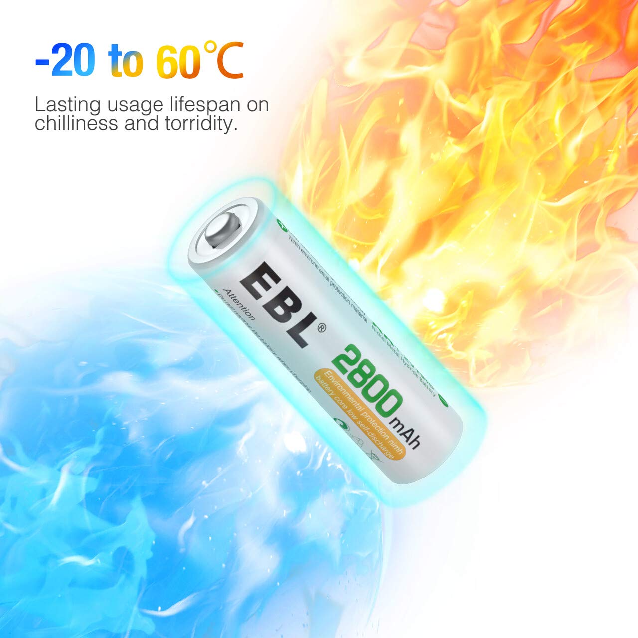 EBL AA Rechargeable Batteries 2800mAh Ready2Charge Quality AA Batteries - 16 Counts