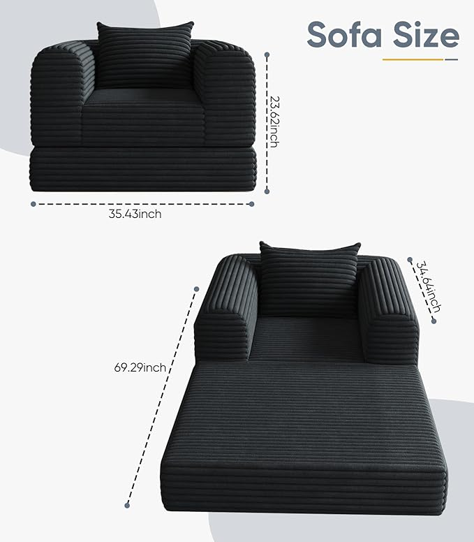 SYFERLORY Versatile 2 in1 Armchair Accent Chair Couch Convertible Boneless