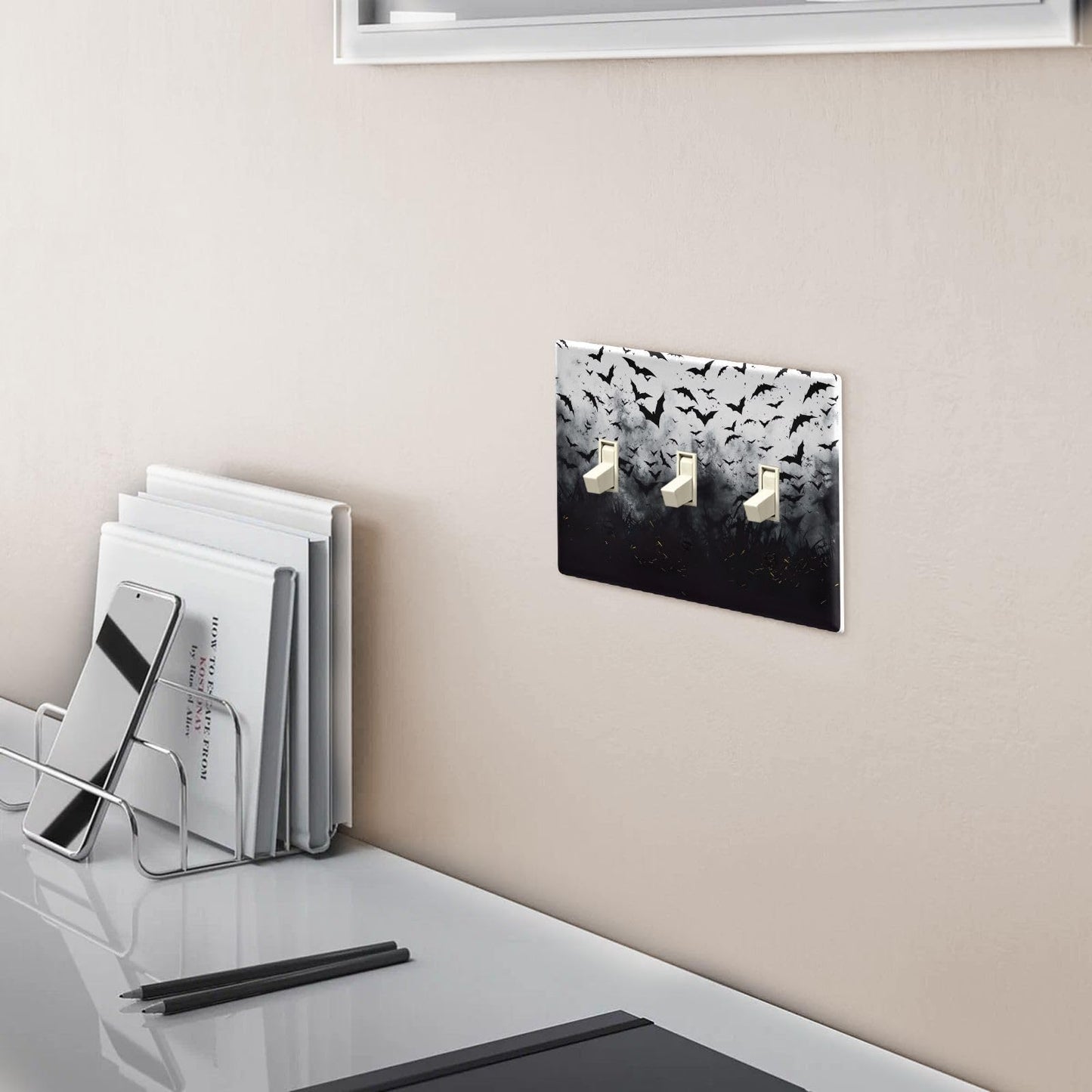 Halloween Black Bats 3-Gang Light Switch Cover,Toggle Wall Plates Cover,Outlet Covers,Polycarbonate Thermoplastic,21214555