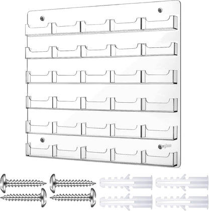 Hillban Acrylic Business Card Holder Wall Mount Clear Sticker Display Rack Multiple Card Holders Clear Acrylic Organizing Sticker Display Stand Pre Drilled(30 Pockets)