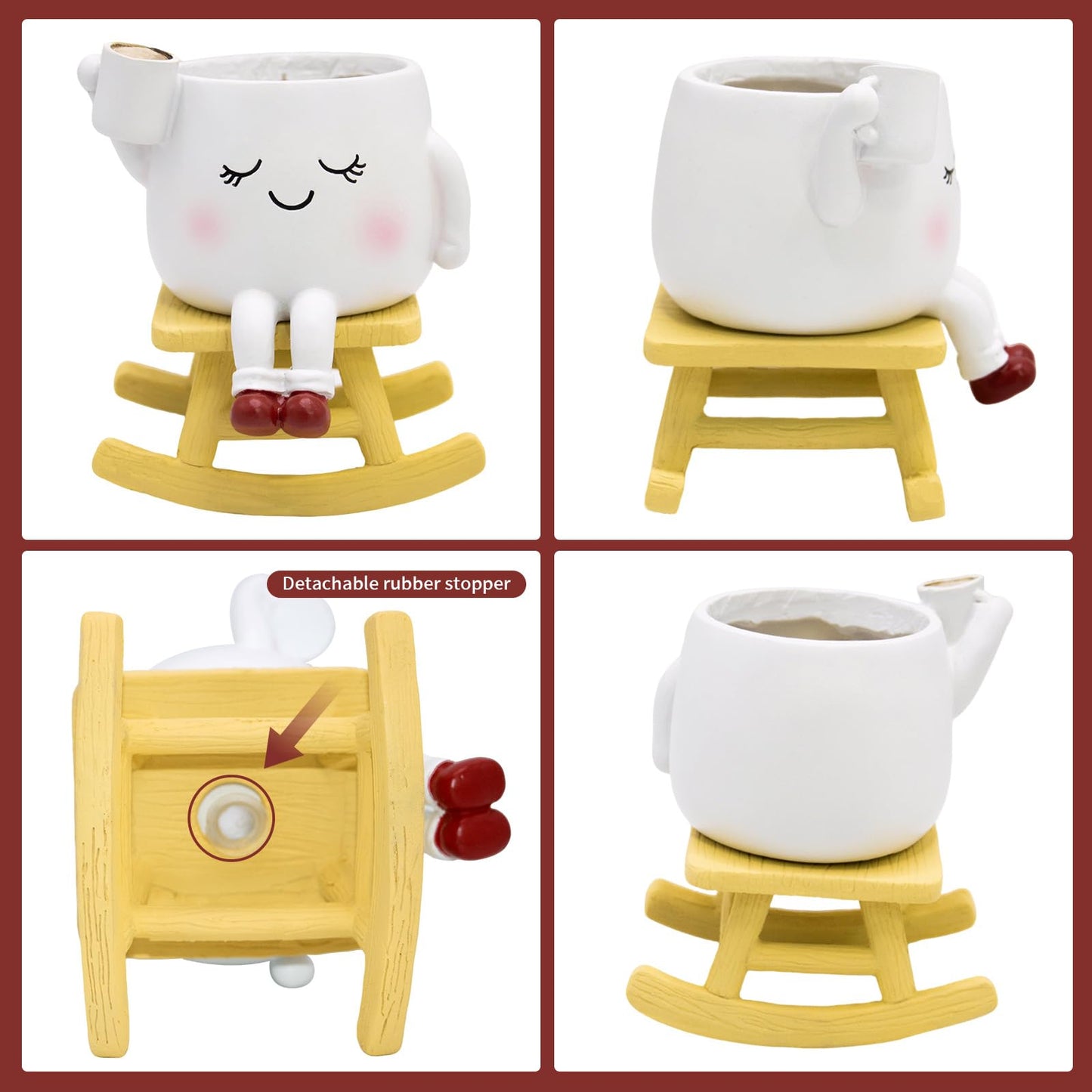 YOUOIVIA Rocking Chair Face Planter, Cute Coffee Plant Pots for Indoor Outdoor, Resin Funny Planter with Drainage, Unique Cactus Succulents Flower Pot, Desk Plant Table Top Decor, Home Gifts (White)