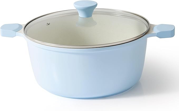 SENSARTE Ceramic Nonstick Stock Pot with Lid, 7 Quart Induction Cooking Pot with Tempered Glass Lid, Stew Pot for Soup and Oatmeal, Pasta Casserole, PFOA PFAS PTFE Free, Blue