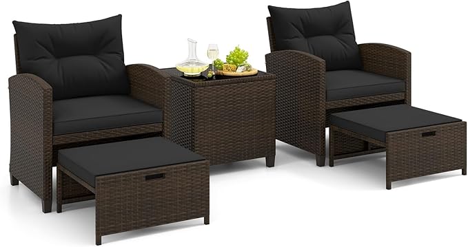 Tangkula 5 Pieces Patio Conversation Set, PE Wicker Rattan Outdoor Furniture Set
