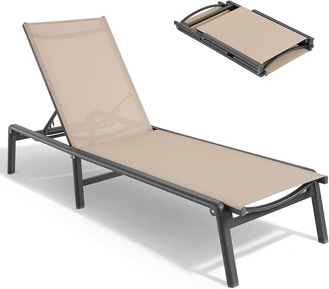 ONBRILL Aluminum Chaise Lounge Chair Outdoor, Foldable & Assembly Free Outdoor