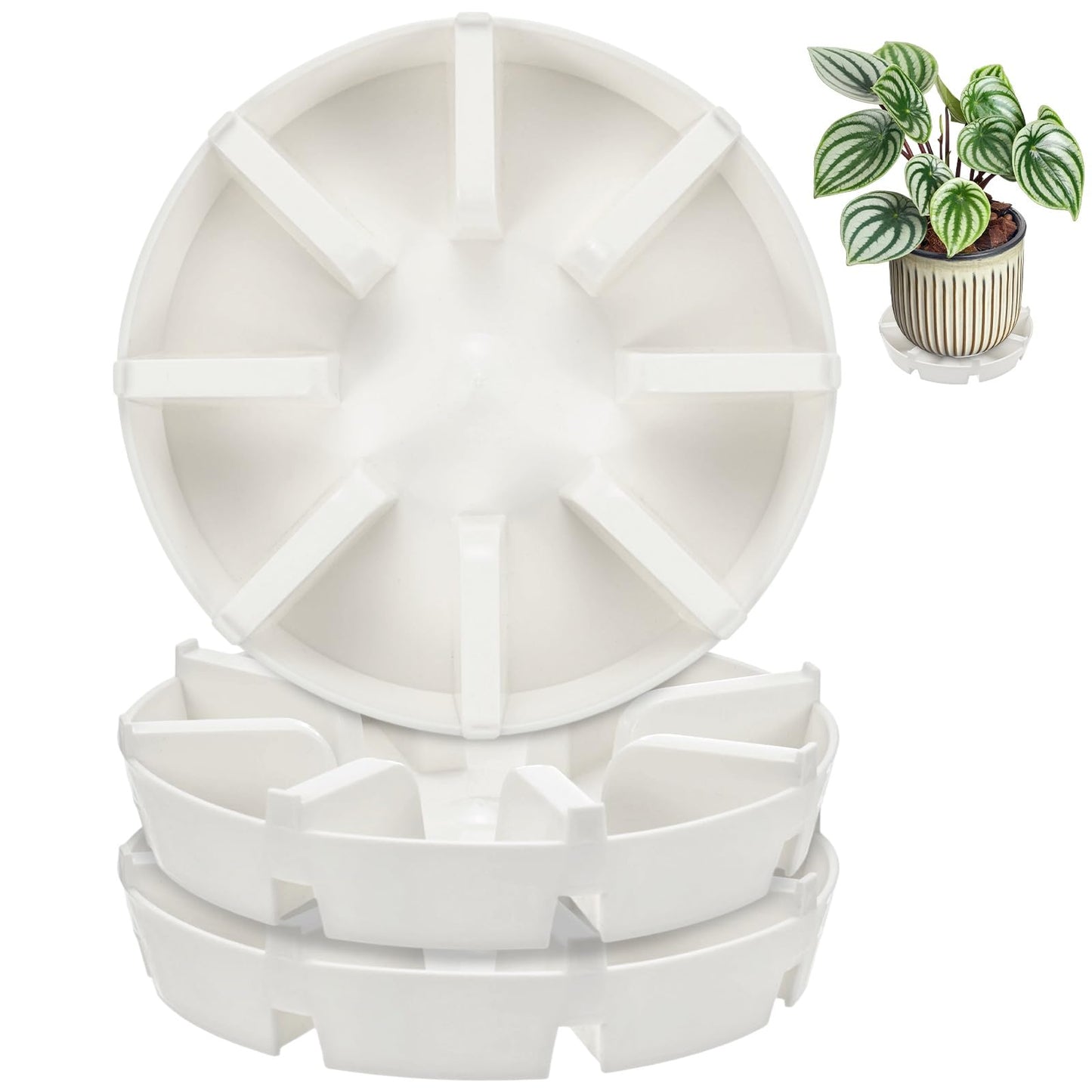 M METERXITY 2-Pack Plant Saucer, 6.81 Inch/17.3 cm Plastic Plant Trays Thicker for Pots/Indoor/Outdoor/Water Drainage and Protection, Flowerpot Drip Tray [White]