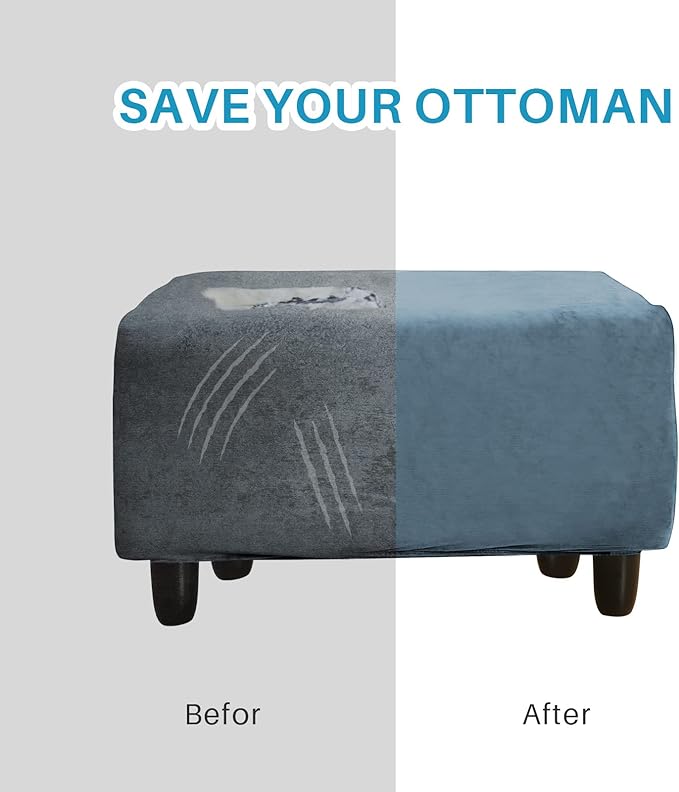 Ottoman Cover, Stretch Rectangle Velvet Ottoman Slipcovers of Foot Stool