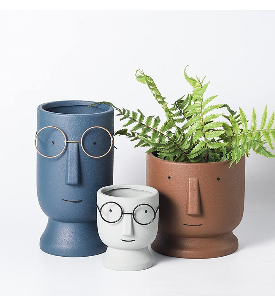 ace Planters Pots,5.12 inch Modern Unglazed Terracotta Pots Ceramic Human Face Vase Succulent Head Planter Pot Face Flower Pot Containers with Drainage Hole for Indoor Plants Home Desk Dec(Terracotta)