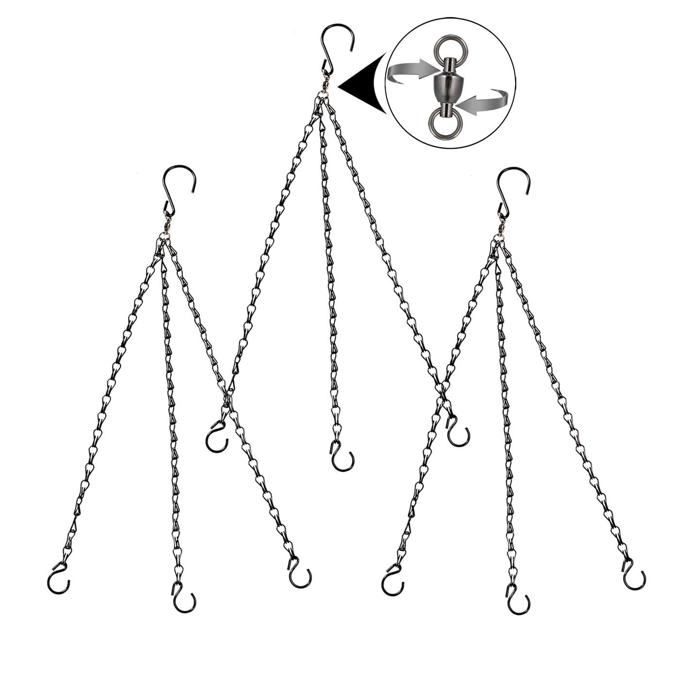 Heybe Update 360 Degree Swivel Hanging Basket Chains,3 Point 20 Inches Hanging Plant Chain and Hook, Black Plant Hangers, Pack of 3 (3 Point)