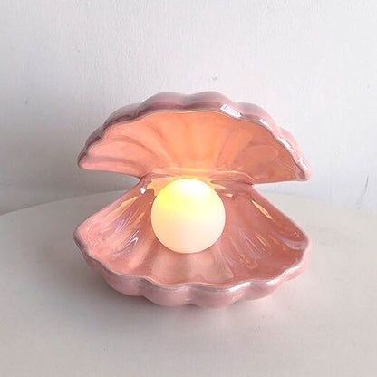 BinaryABC Ceramics Shell Pearl Light Led Lamp Portable Night Light Tabletop Light,Christmas Gift(Pink)