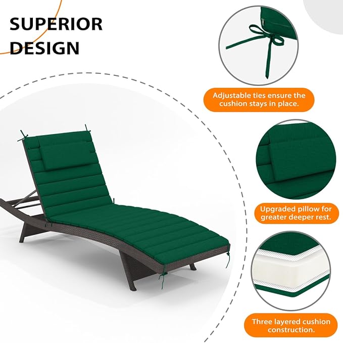 Sundale Outdoor Olefin Quilted Lounge Cushion Set of 2, Patio Foldable Chaise