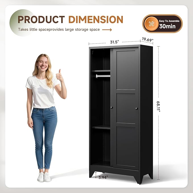 Letaya Armoire Wardrobe Closet, Narrow Slim Coat Closet Cabinet