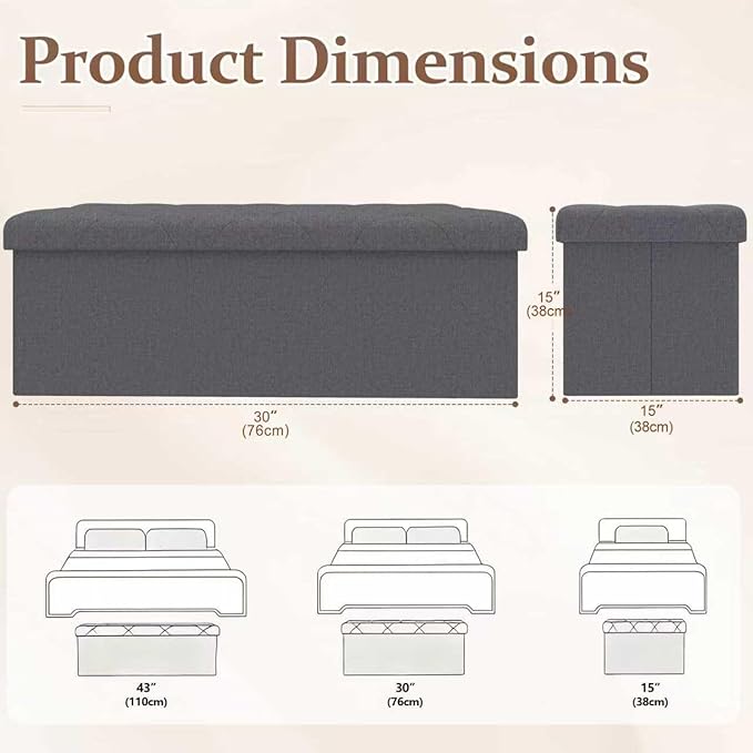 30 inch Storage Ottoman Bench, 30 inch Folding Storage Bench Ottoman,