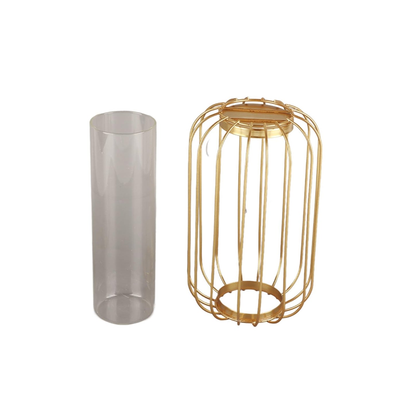 Yosoo Lantern Shaped Iron Vase, Simple Design Glass Hydroponic Terrarium for Plants, with Test Tube Glass, Fits Home Office Decoration (Champagne Gold Trumpet)