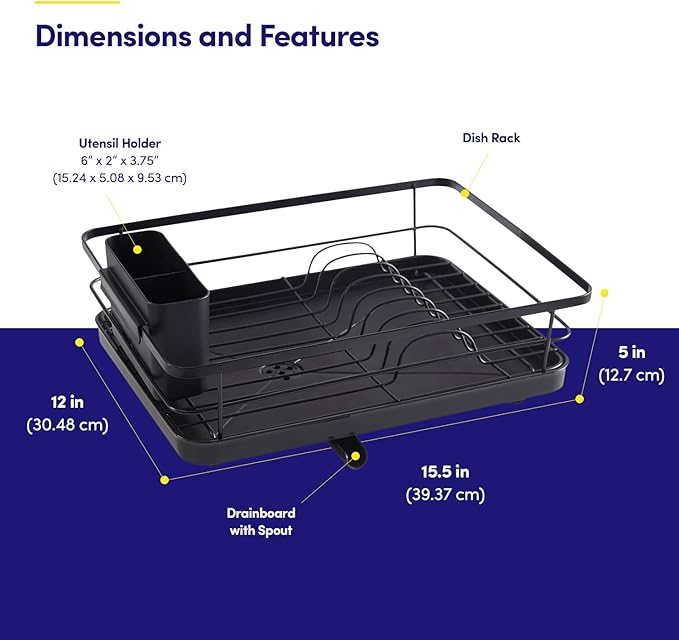 Dish Drying Rack 3 Piece Dish Drainer with Drainboard Set for Kitchen Counter – Kitchen Dish Rack with Removable Utensil Holder & Swivel Spout for Countertop – DishRack for Plates, Cups & Organization