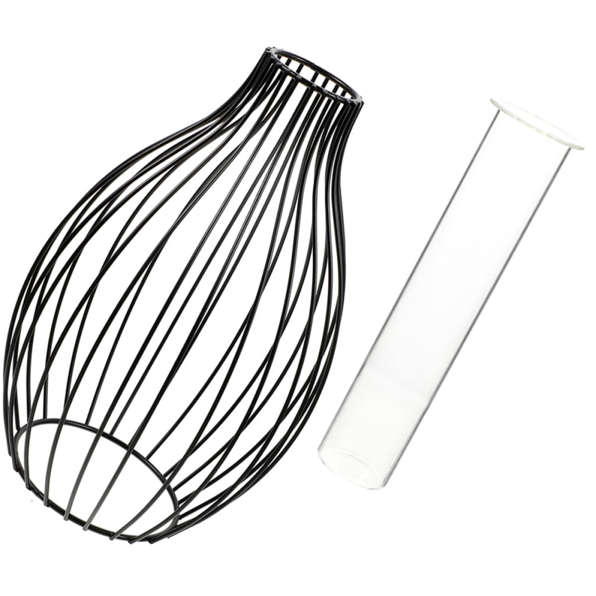 Garneck Geometric Iron Frame Vase with Small Glass Propagation Tubes, Hydroponic Planter for Home Décor, Nordic Style Desk Terrarium Plant Holder with Black Metal Stand