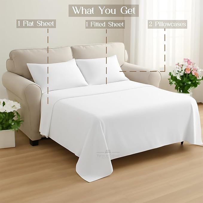 Sleeper Sofa Bed Sheet, 100% Cotton 400 Thread Count, 4 Piece Set, Deep Pocket
