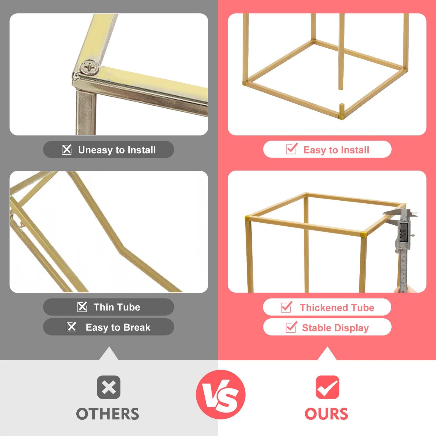 10 Pack 31.5 Inch Gold Wedding Flower Stand Metal Vase Column Stand Geometric Centerpiece Vase for Home Party Wedding Decorations, Rectangular Flower Display Rack