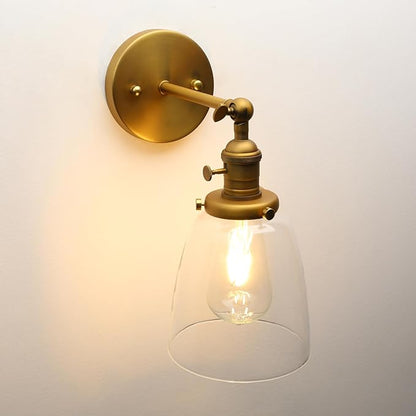 Pathson Vintage Wall Sconce Lighting with On Off Switch, Clear Glass Shade Brass Vanity Light, Industrial Wall Fixtures for Living Room Bathroom Bedroom Garage Porch