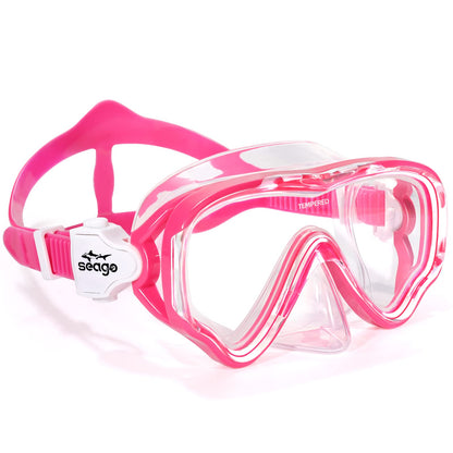 Seago Kids Swimming Mask Swim Diving Scuba Mask Snorkel Gear for Boys Girls Youth, Anti-Fog 180° Panoramic View Soft Silicone Skirt Kids Pool Underwater Swim Goggles with Nose Cover, Snorkel Equipment
