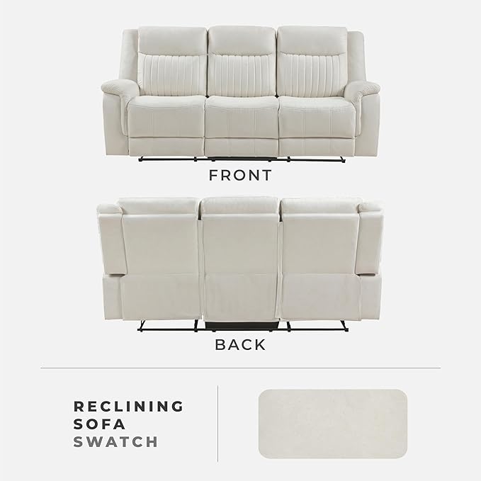 Lexicon Manual Double Reclining Sofa, Polished Microfiber Upholstered 3 Seater