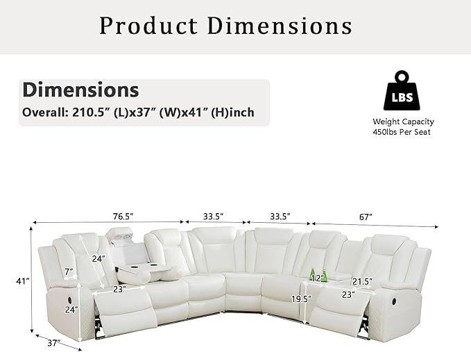 A Ainehome Power Furniture Reclining Sectional Sofa Set, Living Room Power
