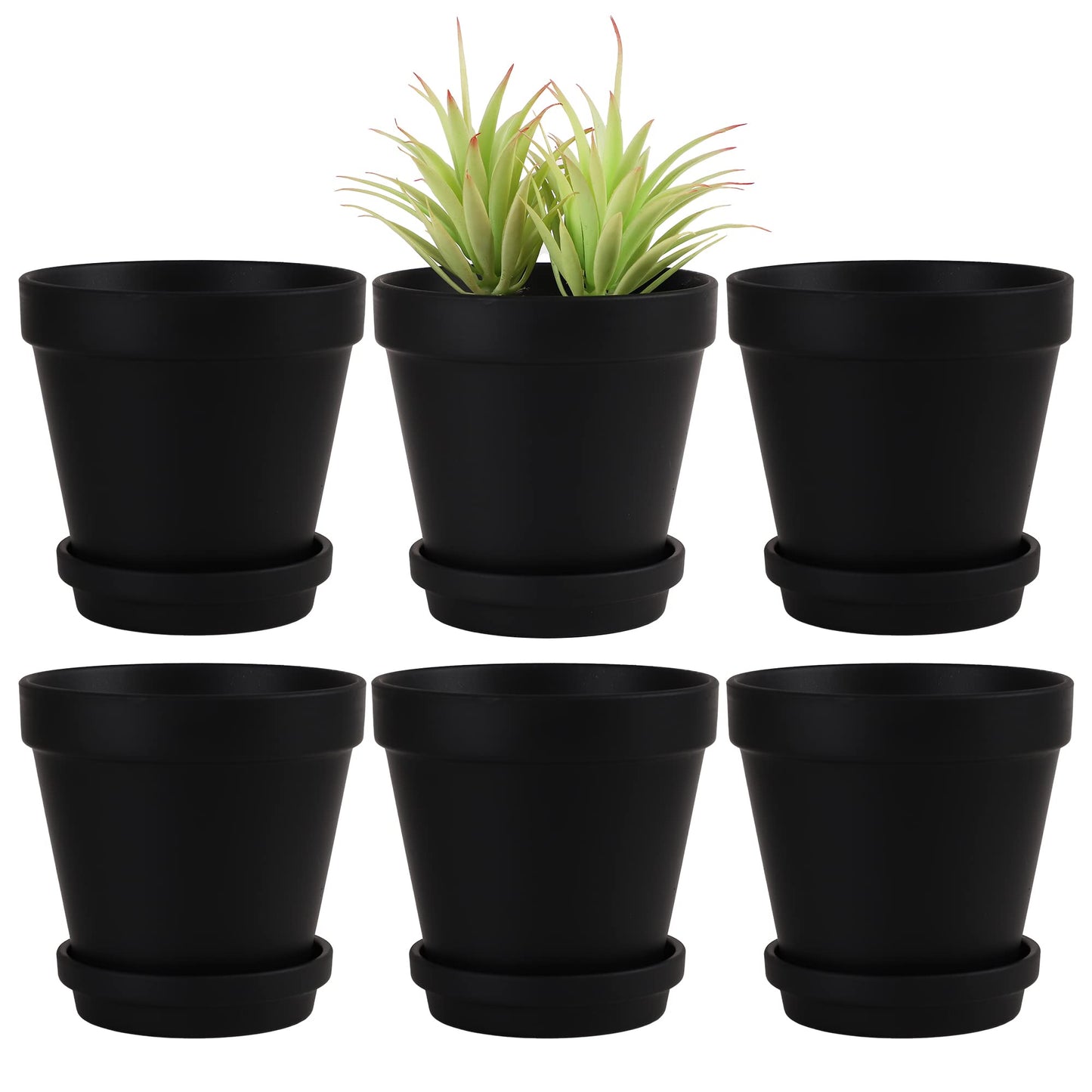 Yishang Large Terra Cotta Pots with Saucer- 6 Pack Large 6'' Terra Cotta Plant Pot with Drainage Hole, Flower Pot with Tray, Terracotta Pot for Indoor Outdoor Plant(Black)