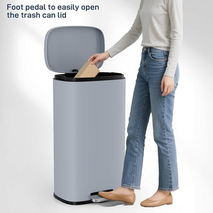 Arlopu 8/13.2 Gallon Step Trash Can, Stainless Steel Garbage Bin, Soft-Close Rubbish Bin with Removable Plastic Inner Bucket, Fingerprint-Proof, Lid Dustbin, Suit for Kitchen Home (Haze Blue, 30L)