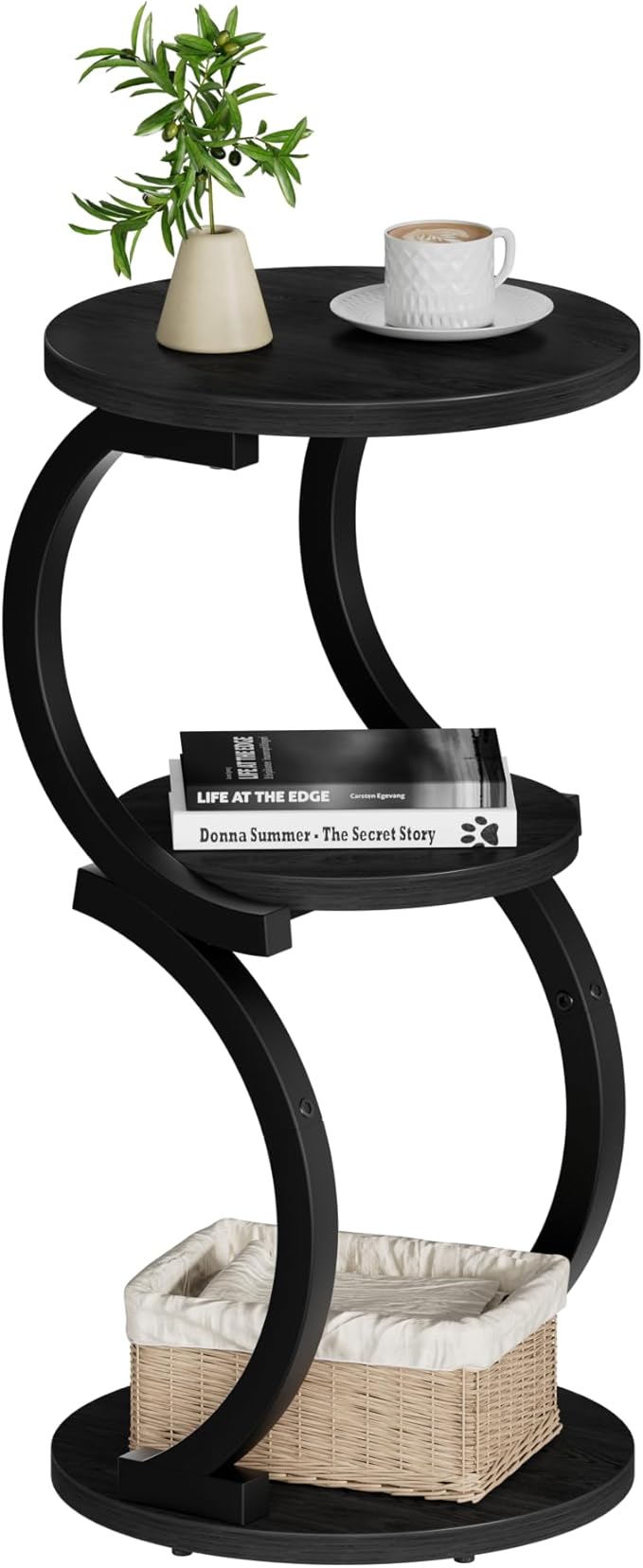 JUSTOGO Small Round Side Table, 3-Tier End Table