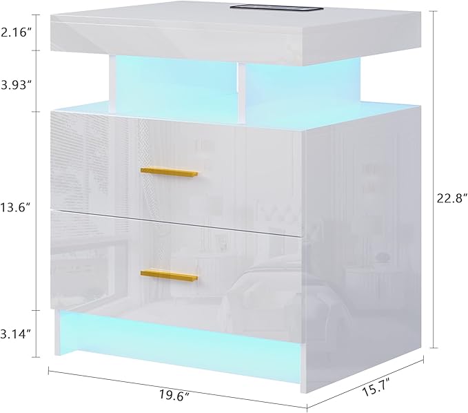 HNEBC Auto LED Nightstand with Wireless Charging Station & USB Ports, High