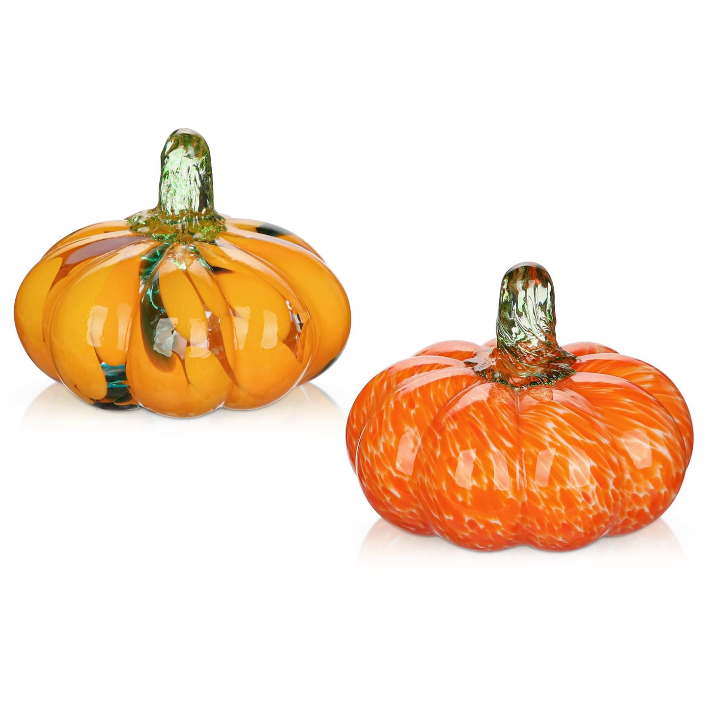 Glass Pumpkin Fall Decor Set – 2 PCS Handblown Pumpkins for Autumn Decorations, Halloween, Thanksgiving, Harvest Table Centerpiece, Mantel Fall Accents