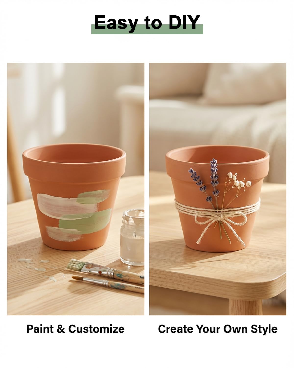 Riseuvo 4 Inch Terracotta Pots with Saucer – 6 Pack Small Clay Flower Pots with Drainage Hole for Succulents, Herbs, Indoor & Outdoor Plants, Wedding Favors