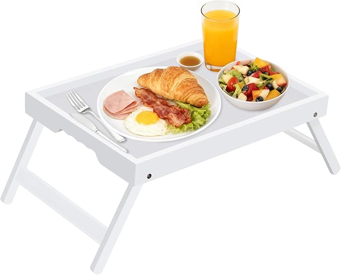 Artmeer Bed Tray Table with Folding Legs, Bamboo Breakfast in Bed