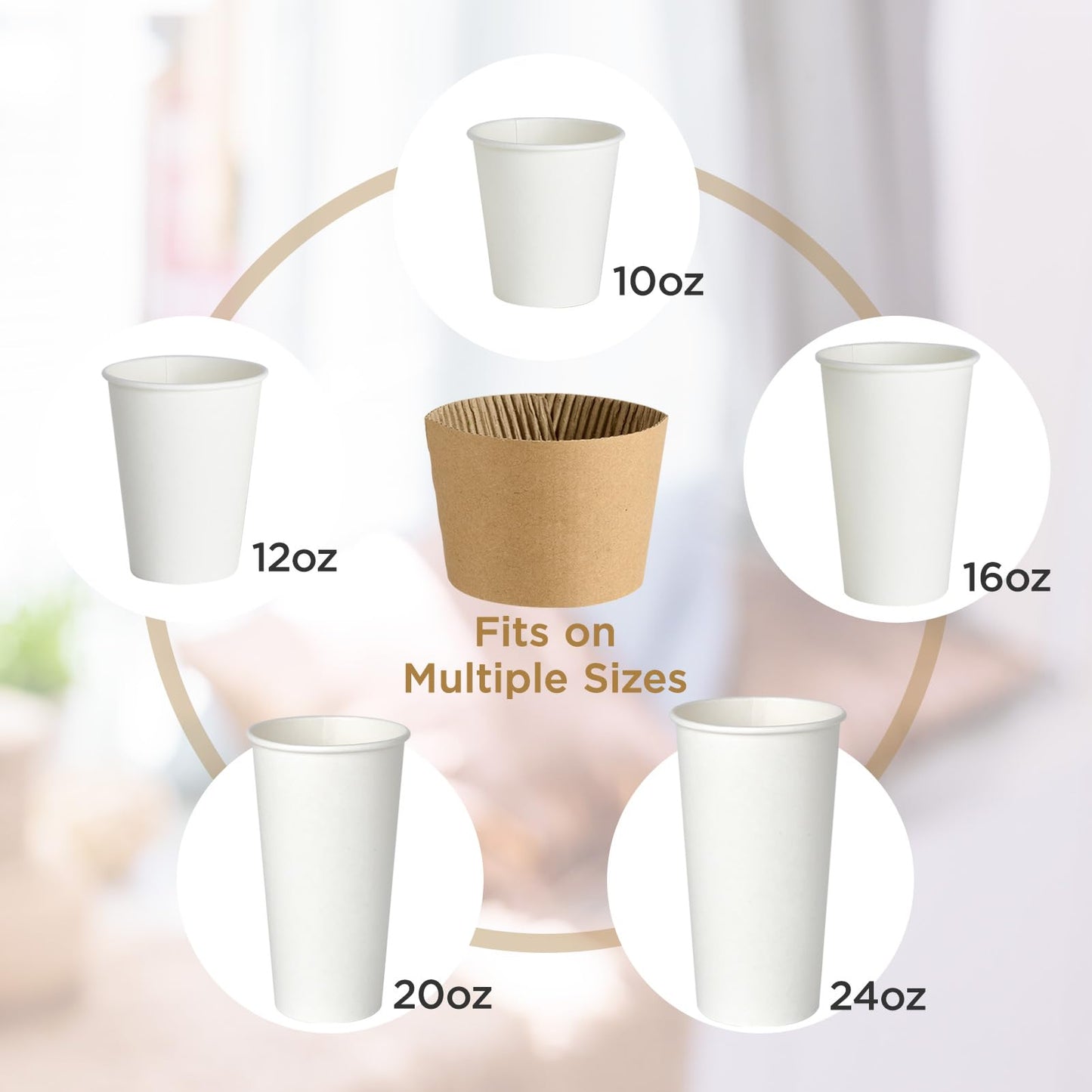 200 Pack Coffee Sleeves, Disposable Cup Sleeves for Hot and Cold Drinks, Strong Coffee Cup Sleeve Fit for 10-24 oz Cups