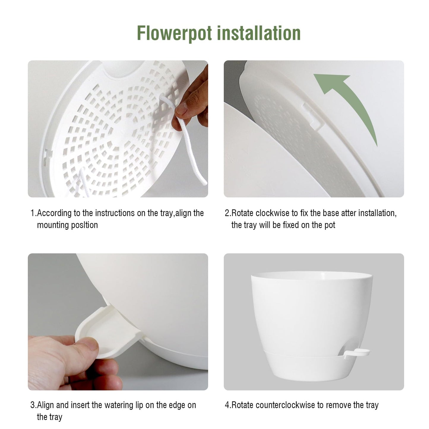 WSMKSZ 10 inch Self Watering Pots, 2 Pack Plastic Planters with Mesh Drainage Holes for Garden Plants and Flower, Plants Pots with Deep Reservoir for Indoor Outdoor Plants, White