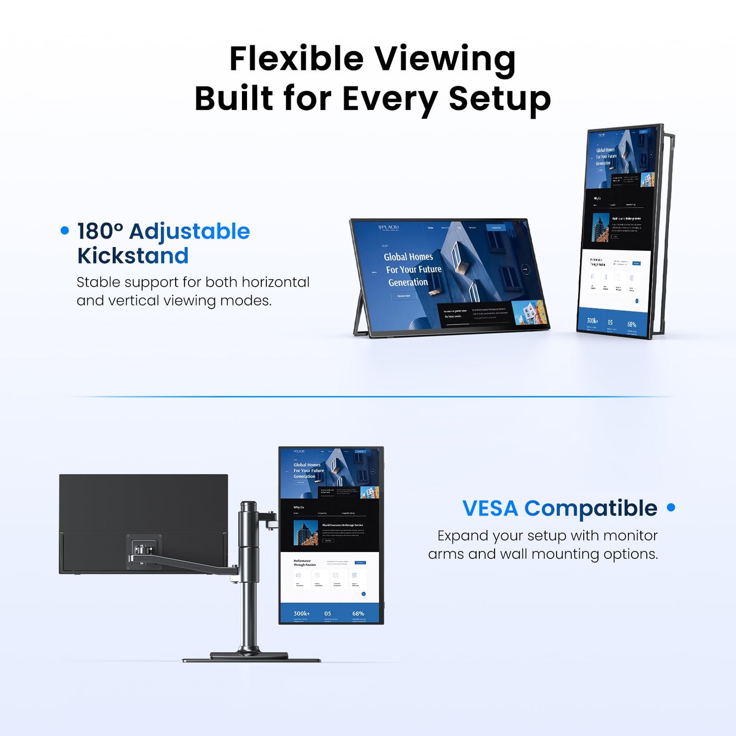 UPERFECT Wireless Portable Monitor with Battery 10000mAh, 18.5" 1080P FHD 100Hz 145% sRGB QLED Gaming Monitor with Stand, Bag & VESA, Large Second Screen for Laptop, Computer, Phone, Game Consoles