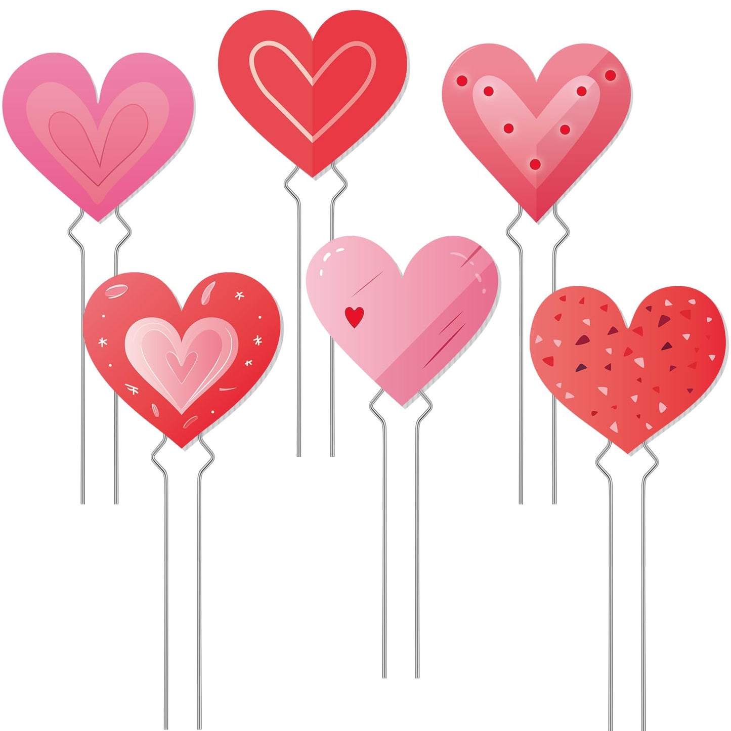 Briwooody 6 Pcs Valentine's Day Heart Planter Stake Hollow Heart Garden Metal Stake Sign Corrugated Plastic Valentine's Day Outdoor Decor for Indoor Outdoor Patio Plant Pot, Flower Bed(Classic Style)