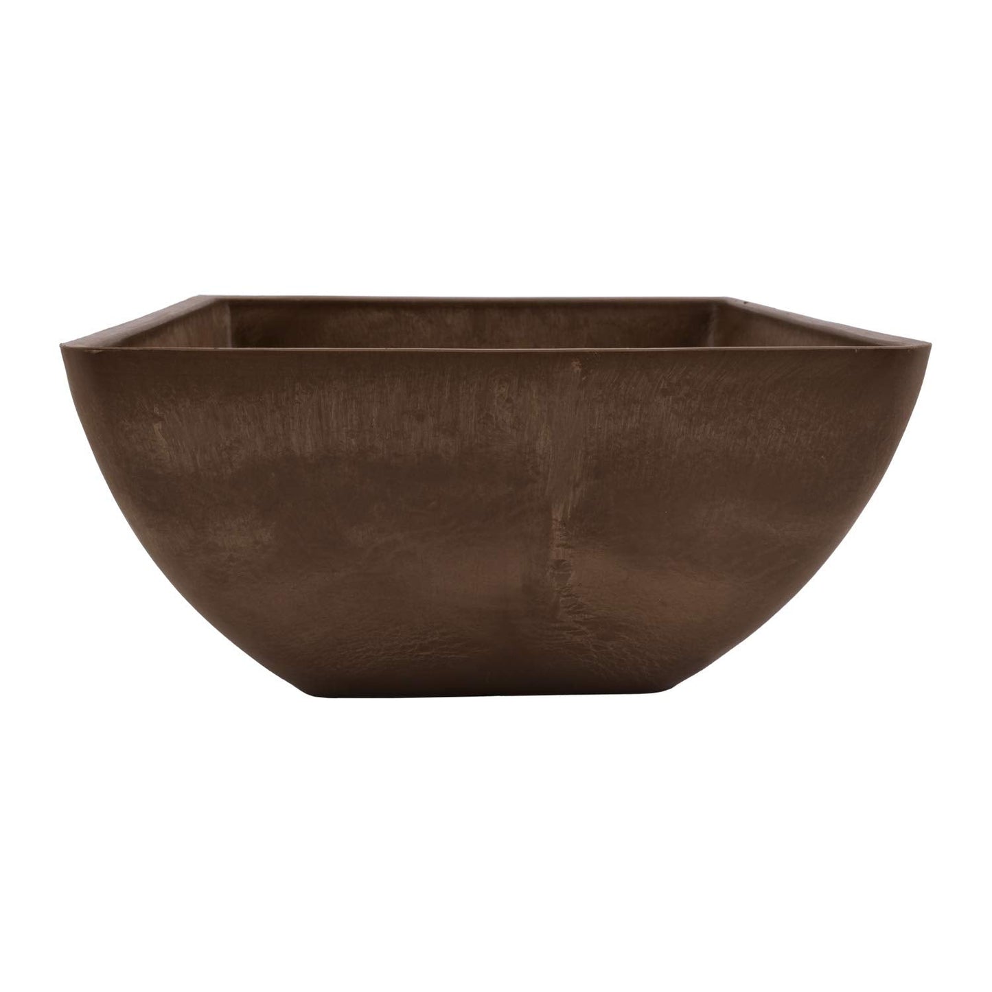 PSW Pot Collection 12x6 inch Plastic/Stone/Wood Composite Square Planter – No Drainage Hole (Drillable), Modern Indoor/Outer Pot for Flowers, Foliage, Succulents, Fairy Gardens, Chocolate