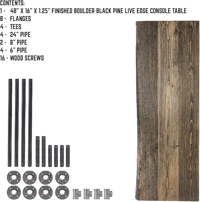 Restore by Pipe DÉCOR Live Edge Wood Console Table 48 in. x 16 in. x 34 in.
