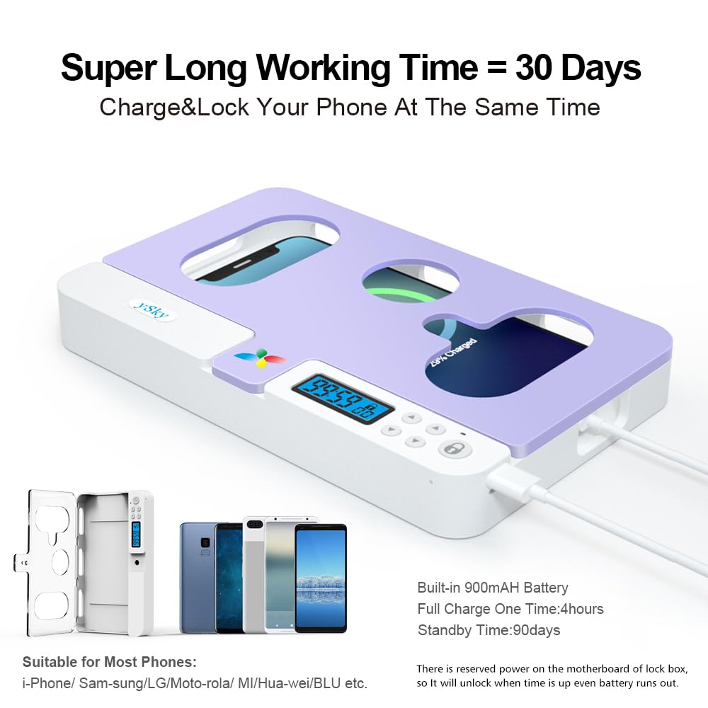 ySky Portable Phone Lock Box with Timer for iPhone and Android Phones, Self-Control Timed Phone Jail Locker to Help Kids,Students, Adults Focus Back, Unplug from Phones Boost Your Mental Wellness