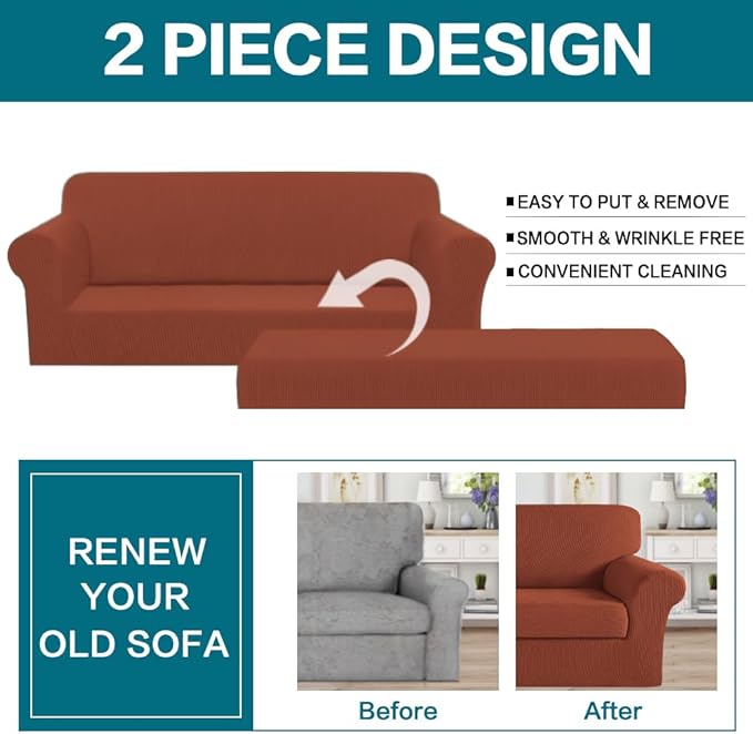 Turquoize Stretch Sofa Slipcover 2 Pieces Sofa Cover Couch Cover