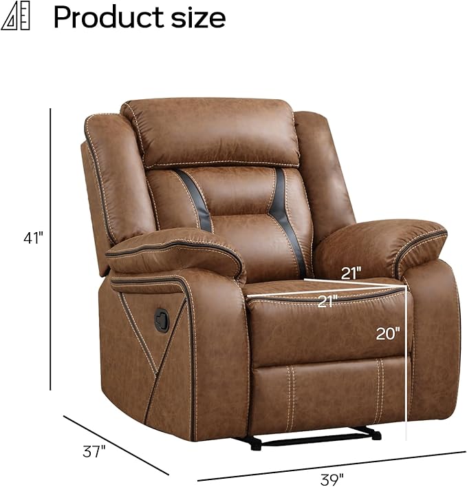 EBELLO Faux Leather Manual Recliner Chair, Modern Design Single Reclining Sofa