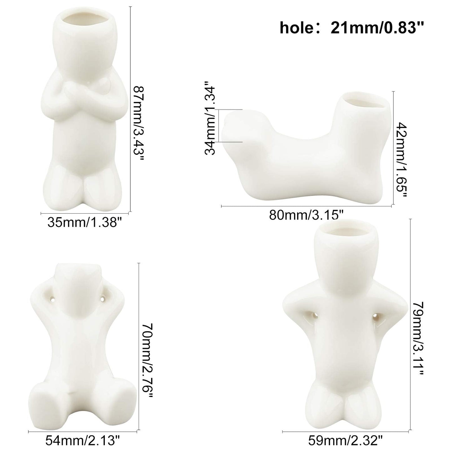 AHANDMAKER Mini Ceramic Air Plant Stand Holder, 4 Pcs Porcelain Doll Shape Plant Pots, Different Shape Ceramic Doll Tillandsia Airplant Container Pot for DIY Planting Home Office Decoration Supplies