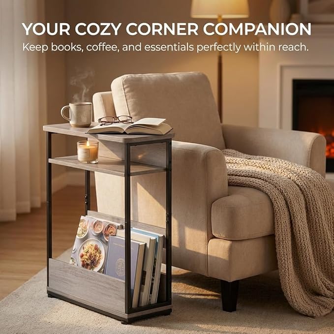 Narrow Side Table, 3-Tier Slim End Table