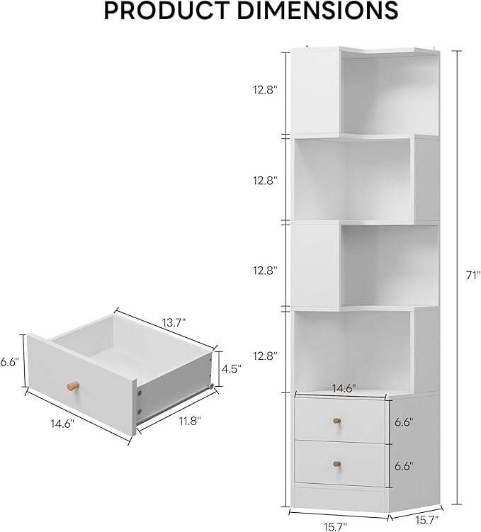 IRONCK Corner Bookshelf, 70.87" Tall Corner Bookcase